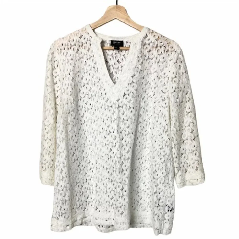 Nicole‎ Miller Eyelet Lace Long Sleeve L